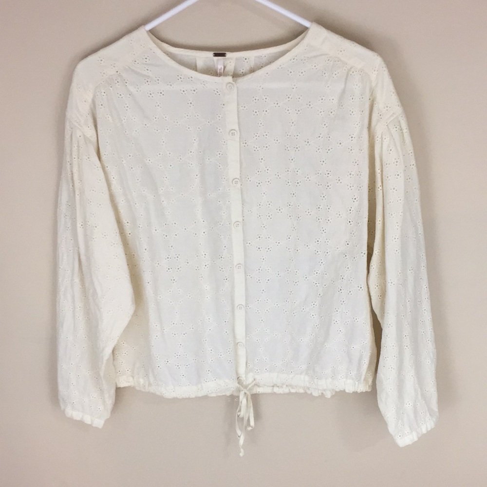 Free People Stars Align Boho Peasant Cream Eyelet Top Size XS